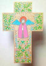 Croix murale ange gardien rose